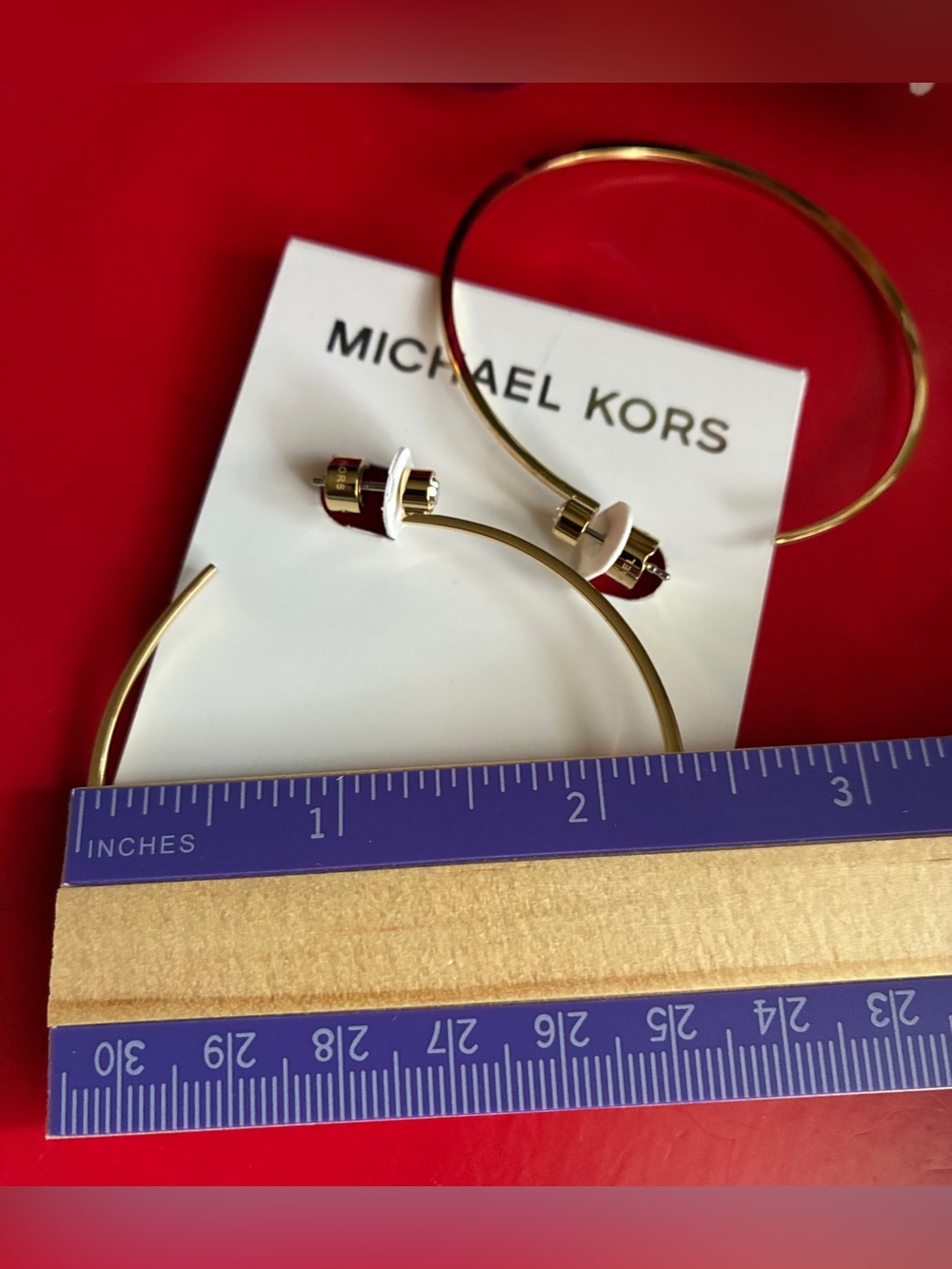 Michael Kors Shiny Gold Hoop Earrings with Crystal Stud - Picture 2 of 8
